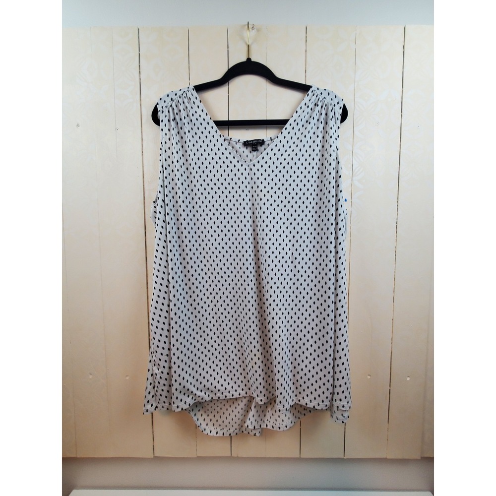 Lane Bryant Womens White Black Diamond V-Neck High Low Sleeveless Top 26/28